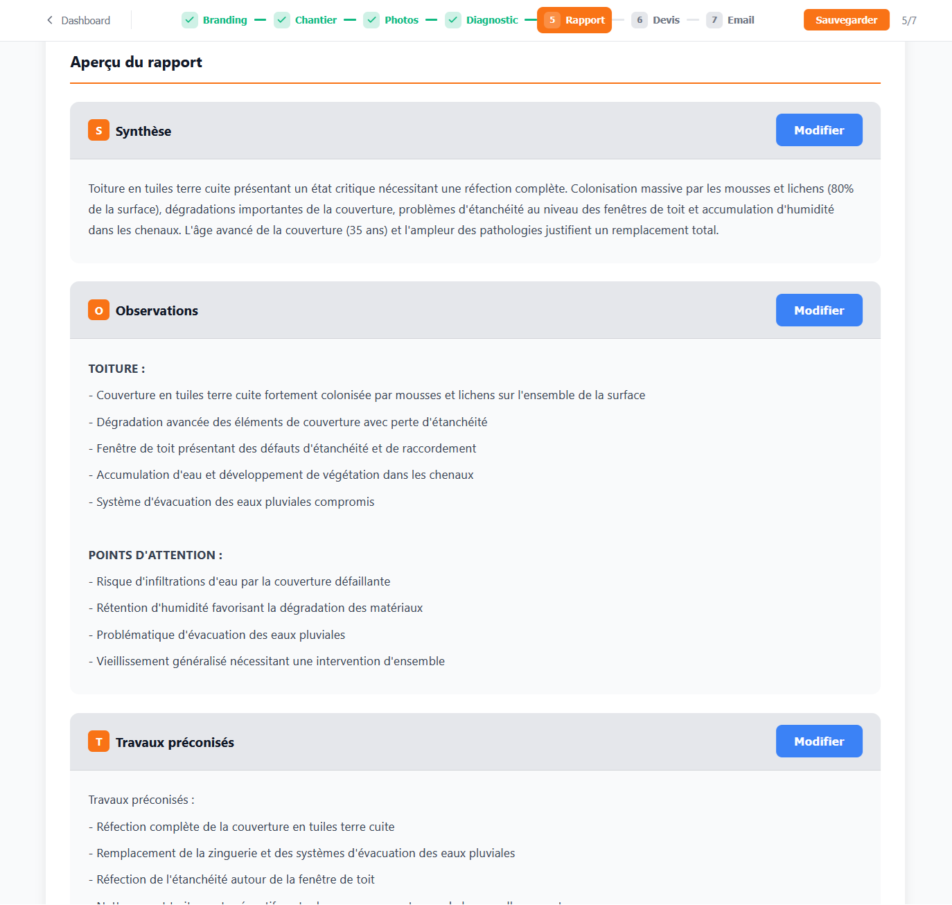 Aperçu du rapport avec synthèse et observations IA