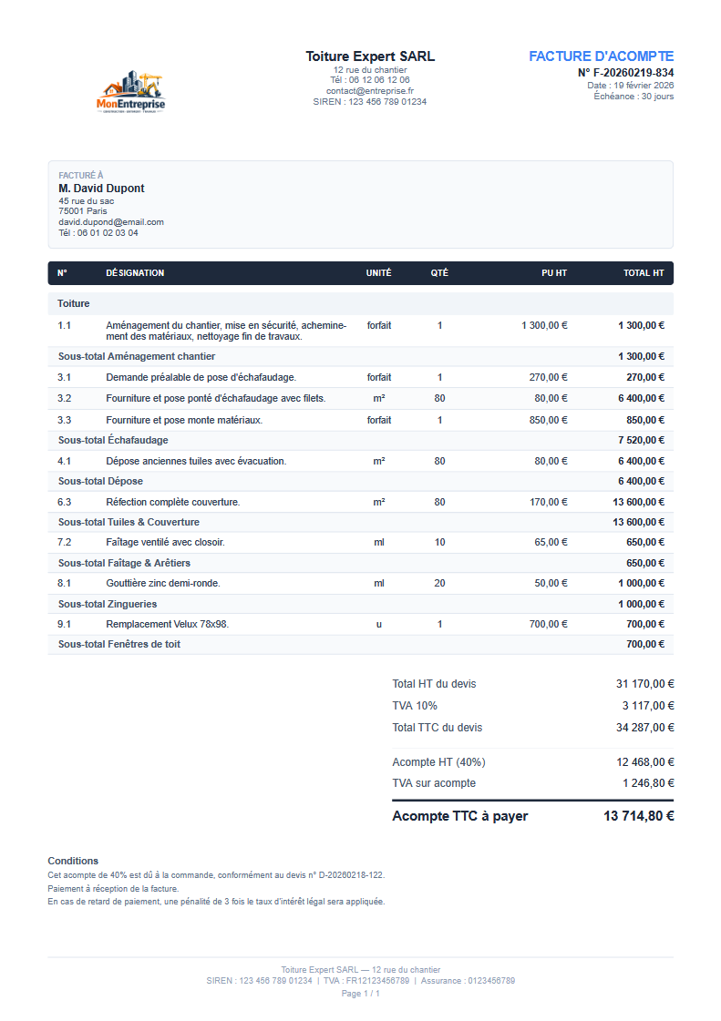 PDF Facture d'acompte